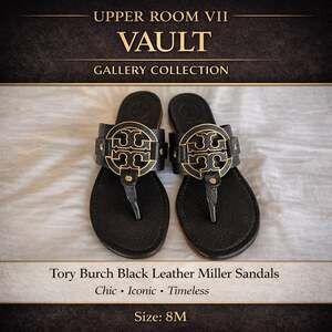 Tory Burch Amanda Thong Flat Sandals Black Tumbled Leather Size 8M